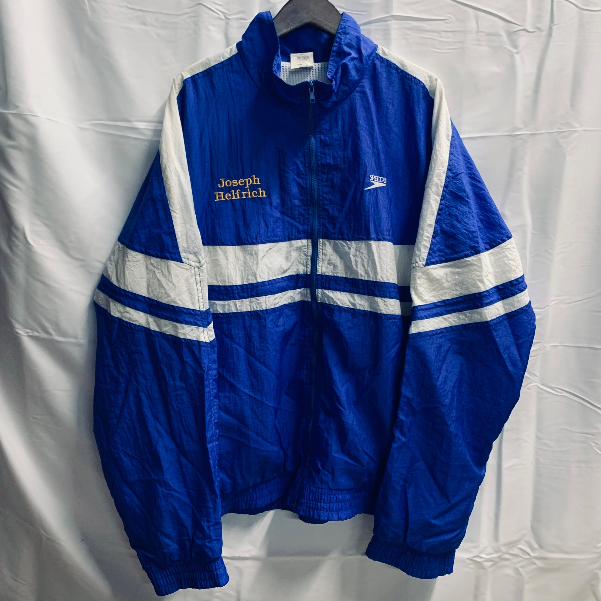 【中古】【古着】Speedo ロゴ フルジップジャケット ブルー×ホワイト