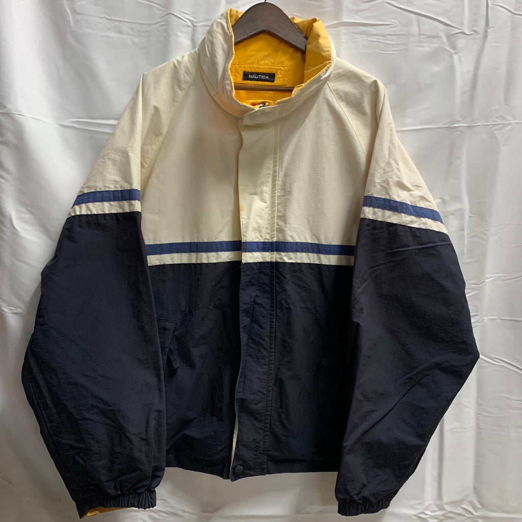 【中古】【古着】NAUTICA リバーシブル フルジップジャケット ネイビー×ホワイト＆イエロー XXLサイズ