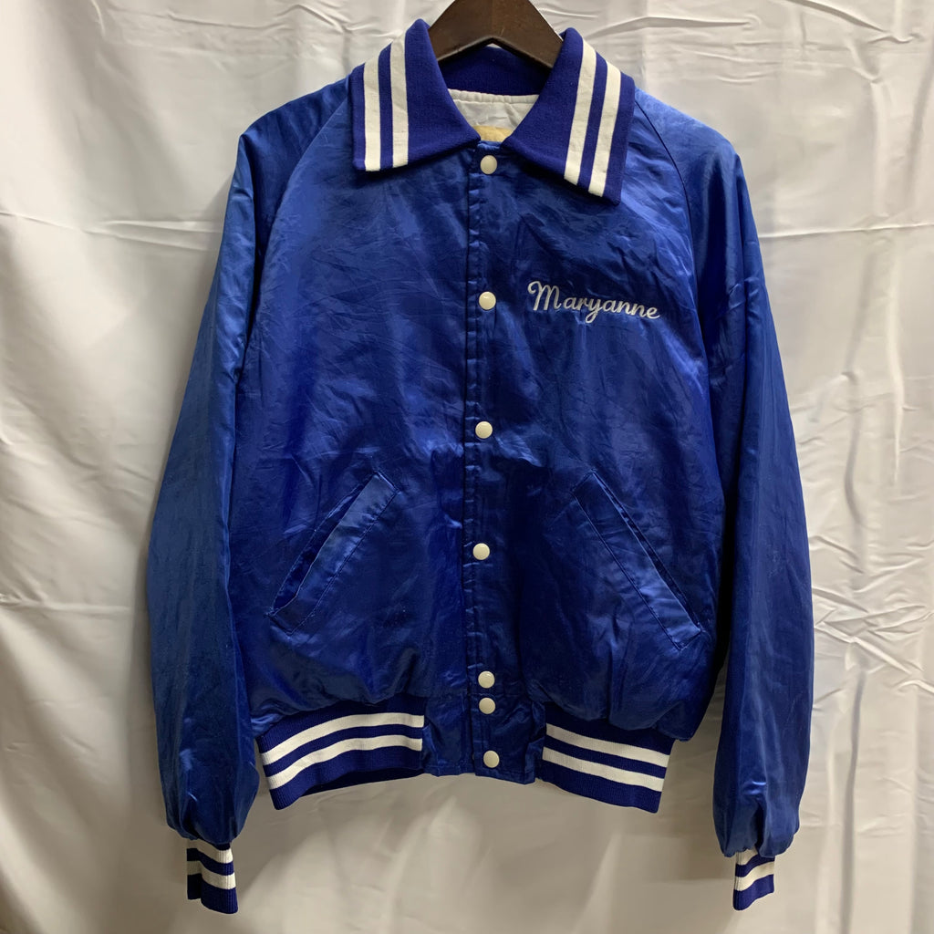 【中古】【古着】F&C Sportswear ロゴ ヘビージャケット ブルー×ホワイト Sサイズ