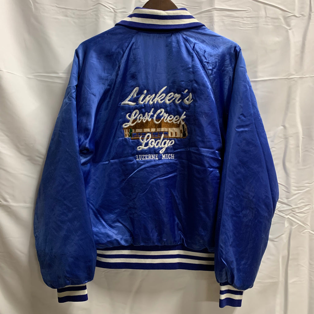 【中古】【古着】F&C Sportswear ロゴ ヘビージャケット ブルー×ホワイト Sサイズ