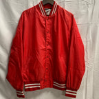 【中古】【古着】SPORTSMASTER ロゴプリント ナイロンジャケット レッド×ホワイト XLサイズ