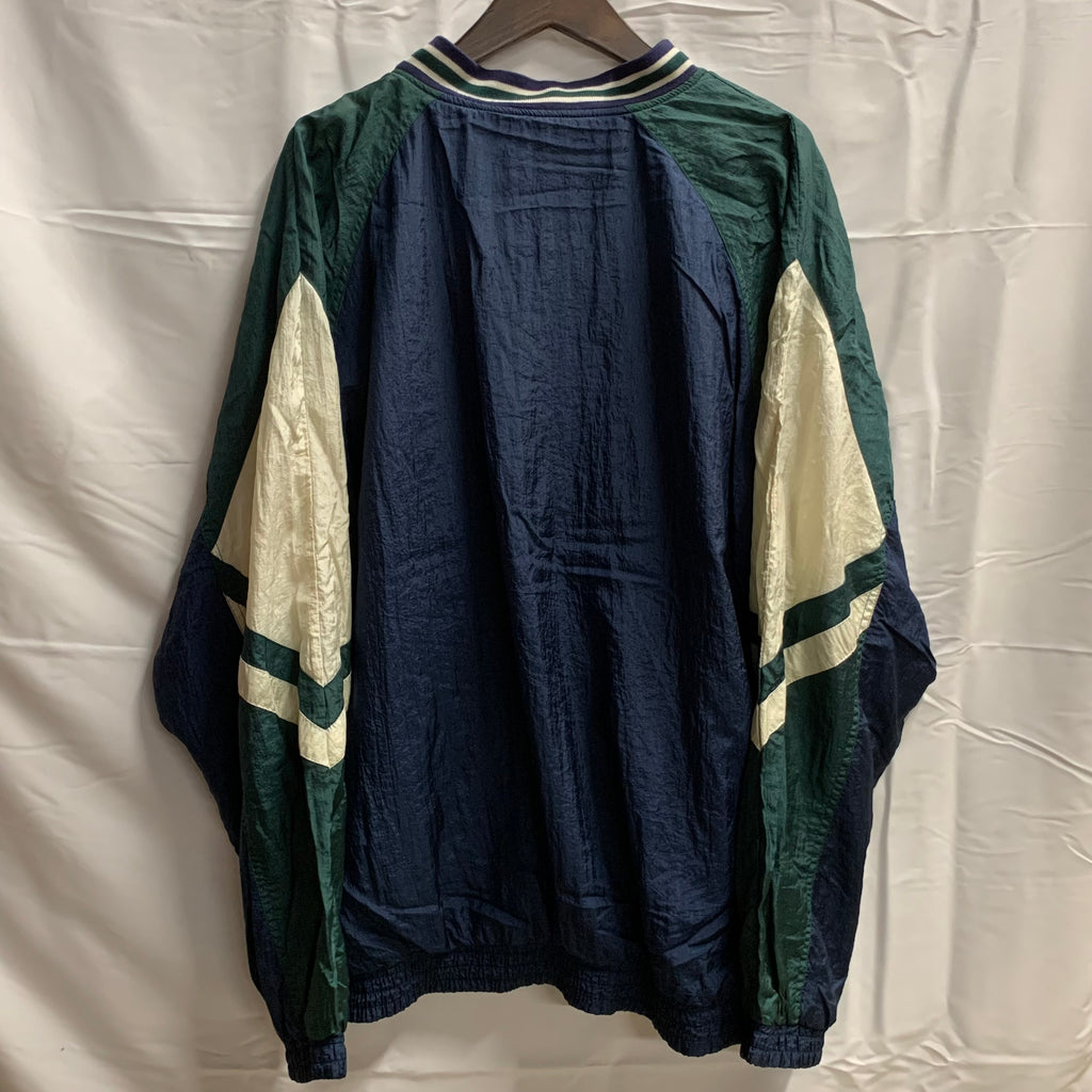【中古】【古着】Lavon カラーブロック ナイロンフルジップジャケット ネイビー×ホワイト×グリーン XLサイズ