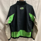 【中古】【古着】PUMA ロゴ ナイロンフルジップジャケット ブラック×ライトグリーン×グレー Mサイズ