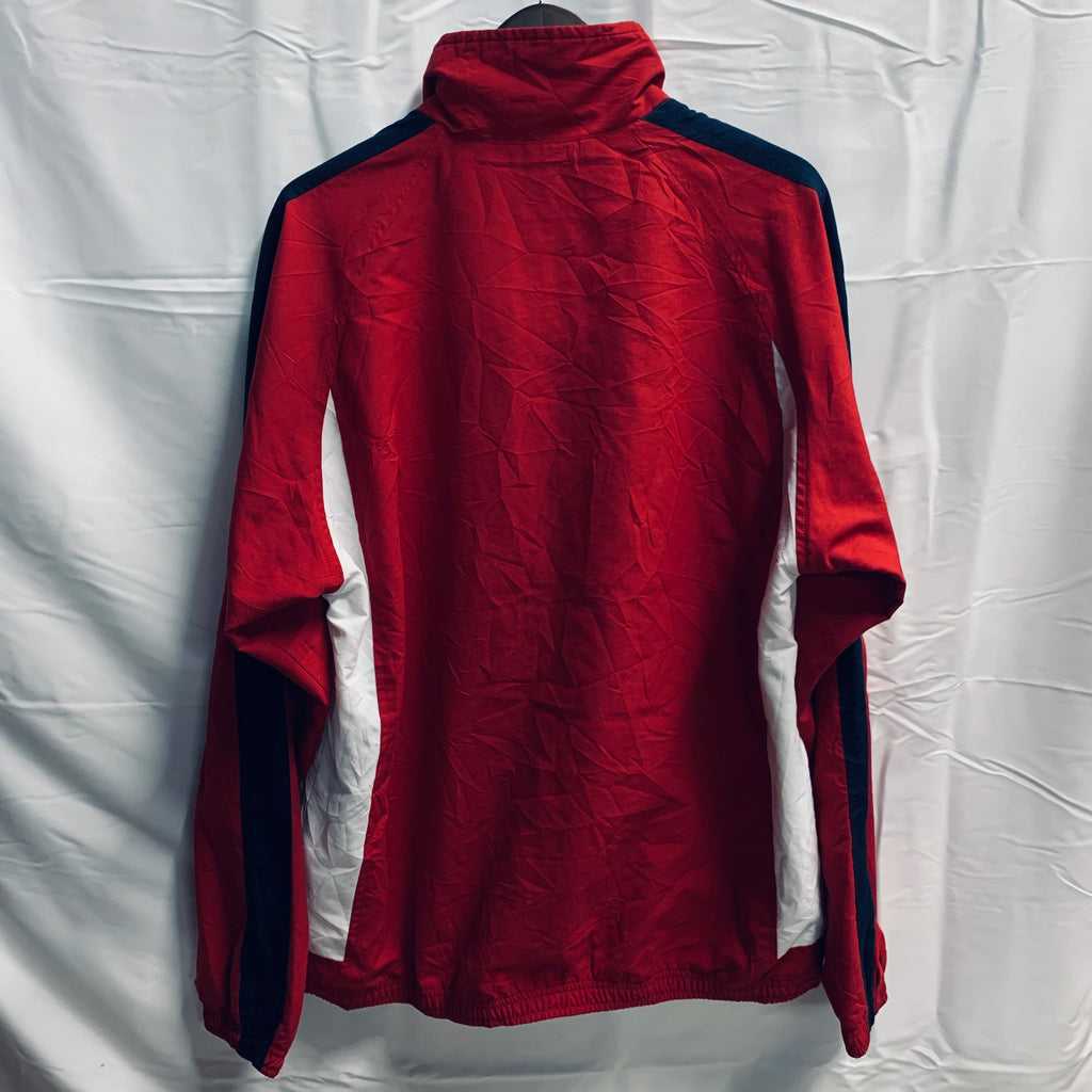 【中古】【古着】Reebok ロゴ ナイロンジャケット レッド×ホワイト×ネイビー Lサイズ