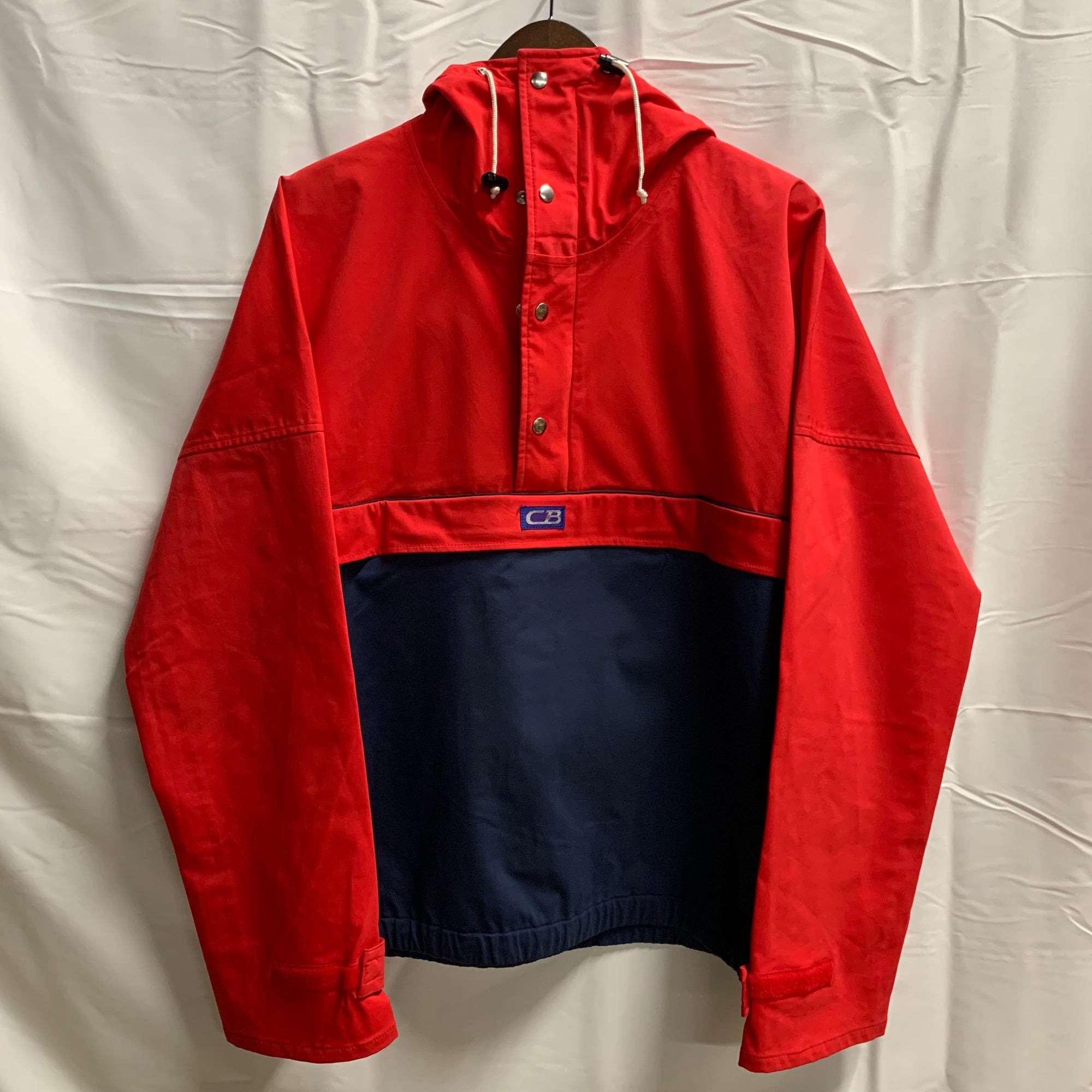 【中古】【古着】CB-Sports ロゴ ナイロンアノラックジャケット レッド×ネイビー×ホワイト Mサイズ