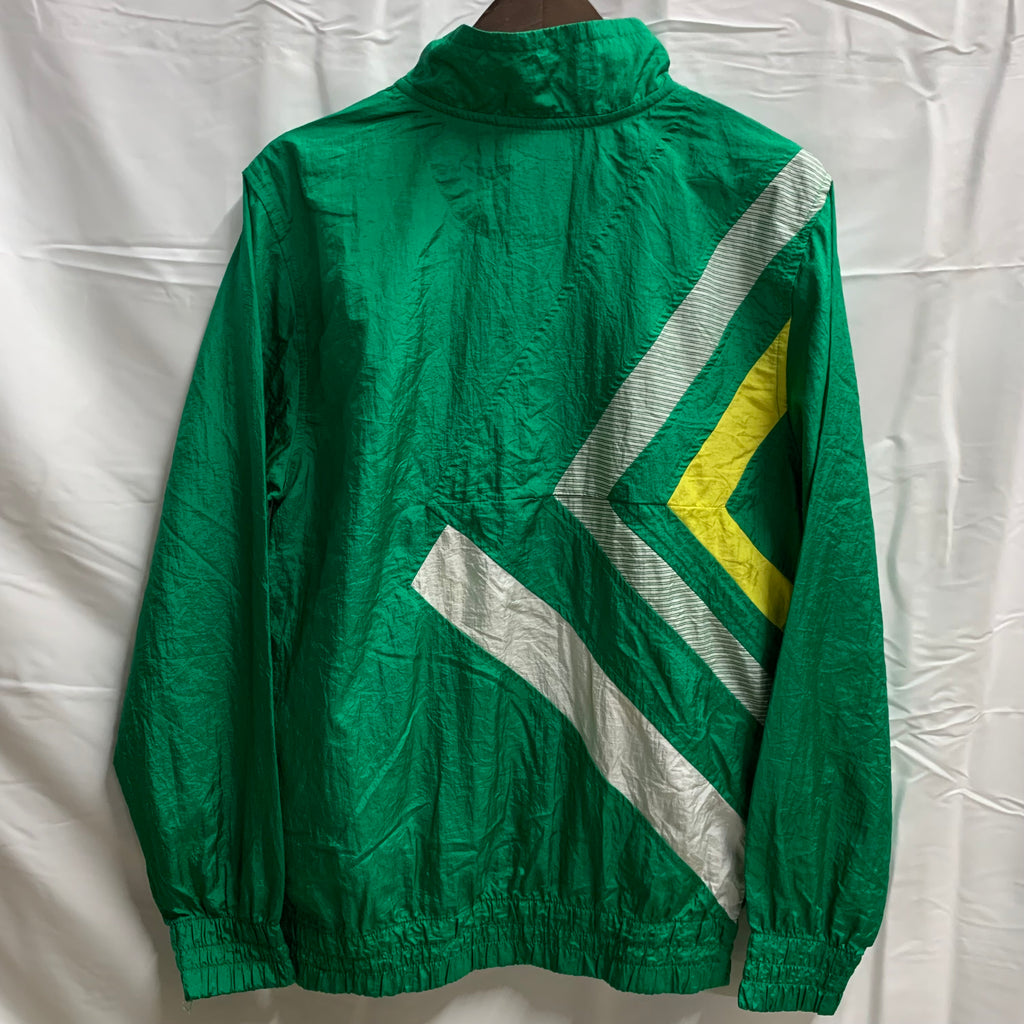 【中古】【古着】umbro ロゴ ナイロンフルジップジャケット グリーン×イエロー×ホワイト Sサイズ