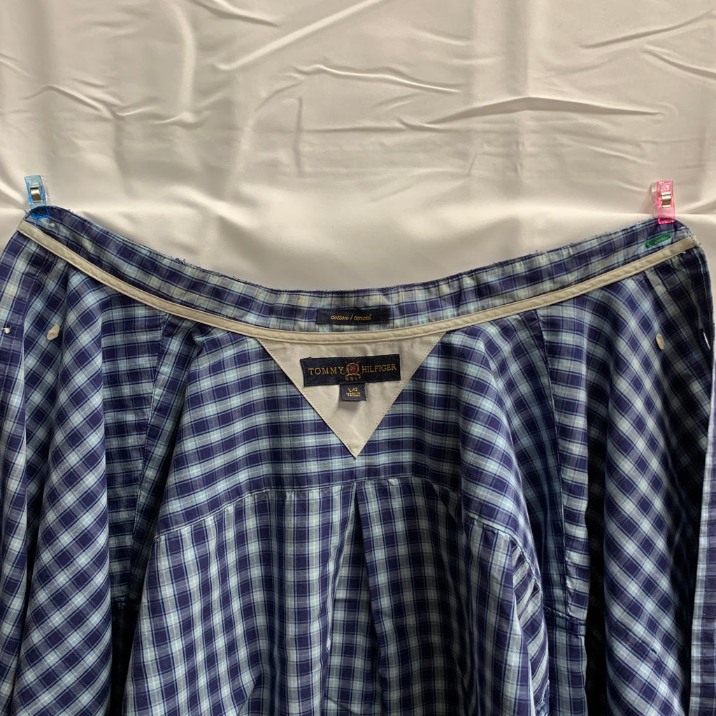 【中古】【古着】TOMMY HILFIGER チェック  ネイビーブルー×ターコイズ×ホワイト Lサイズ