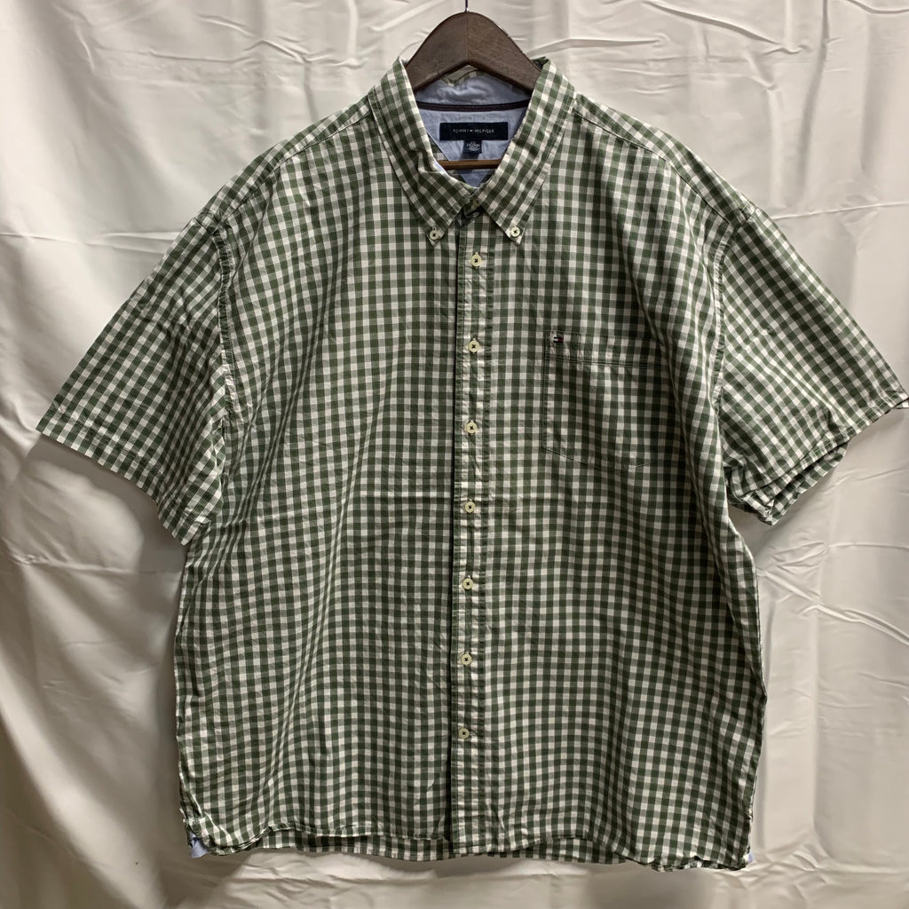 【中古】【古着】TOMMY HILFIGER チェック シャツ グリーン×ホワイト XXLサイズ