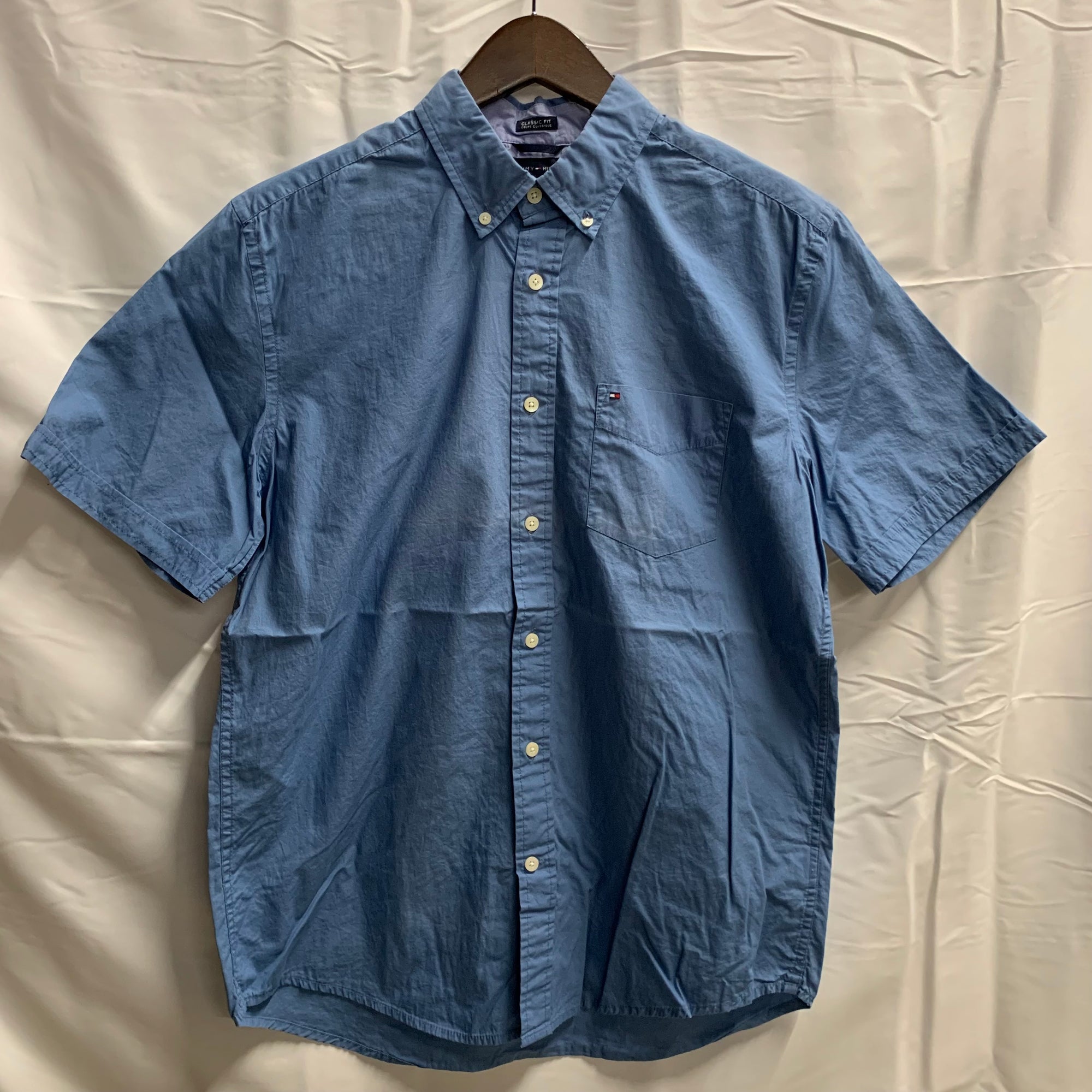 【中古】【古着】TOMMY HILFIGER 無地 シャツ ブルー Mサイズ