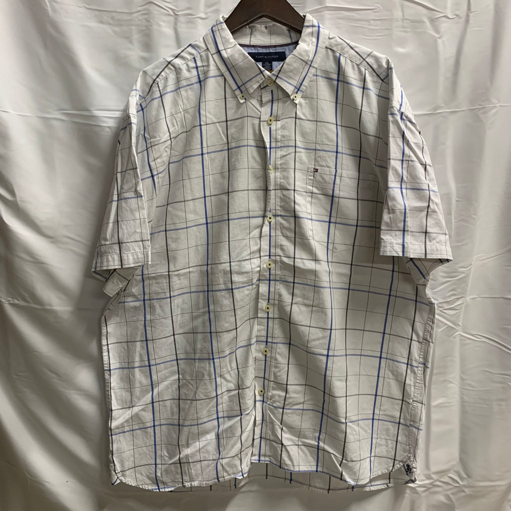 【中古】【古着】TOMMY HILFIGER チェック シャツ ホワイト×ブルー×ブラック XXLサイズ
