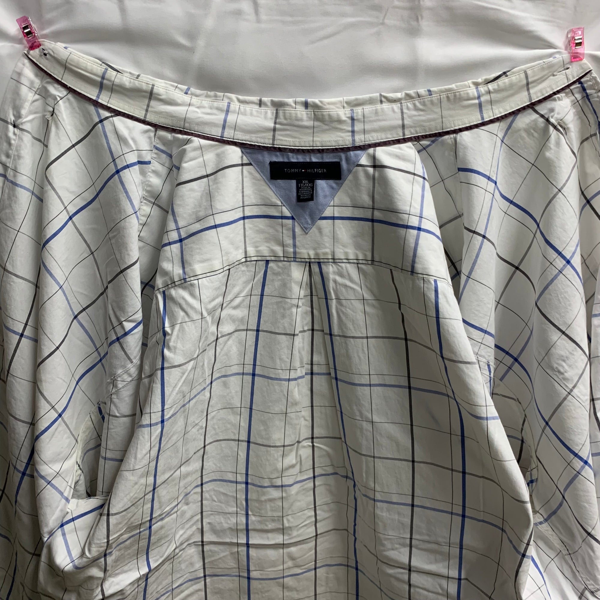【中古】【古着】TOMMY HILFIGER チェック シャツ ホワイト×ブルー×ブラック XXLサイズ