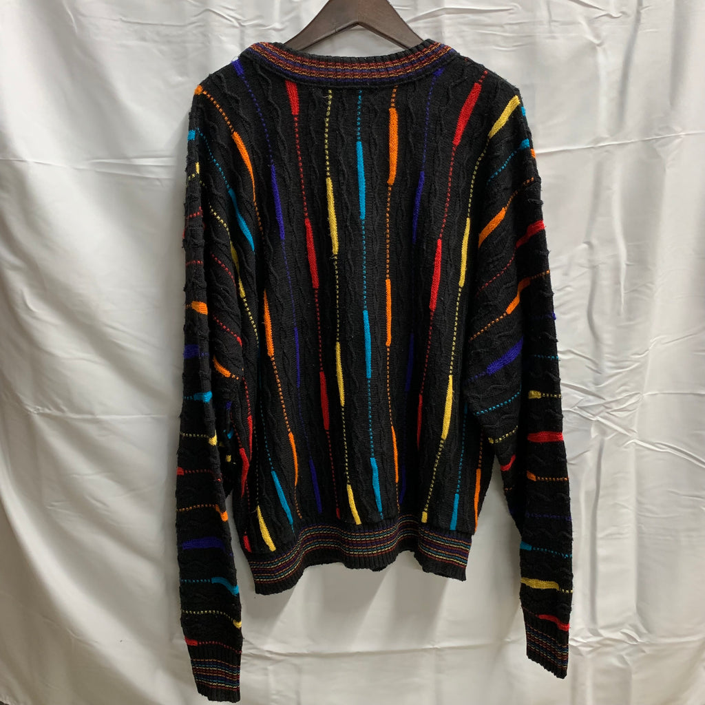 【中古】【古着】Alan Stuart マルチボーダー ３Dニット ブラック×レッド×ブルー Lサイズ