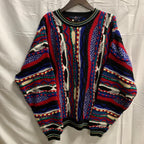【中古】【古着】COTTON TRADERS マルチボーダー ３Dニット ブラック×レッド×ブルー Lサイズ