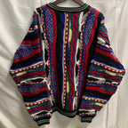 【中古】【古着】COTTON TRADERS マルチボーダー ３Dニット ブラック×レッド×ブルー Lサイズ