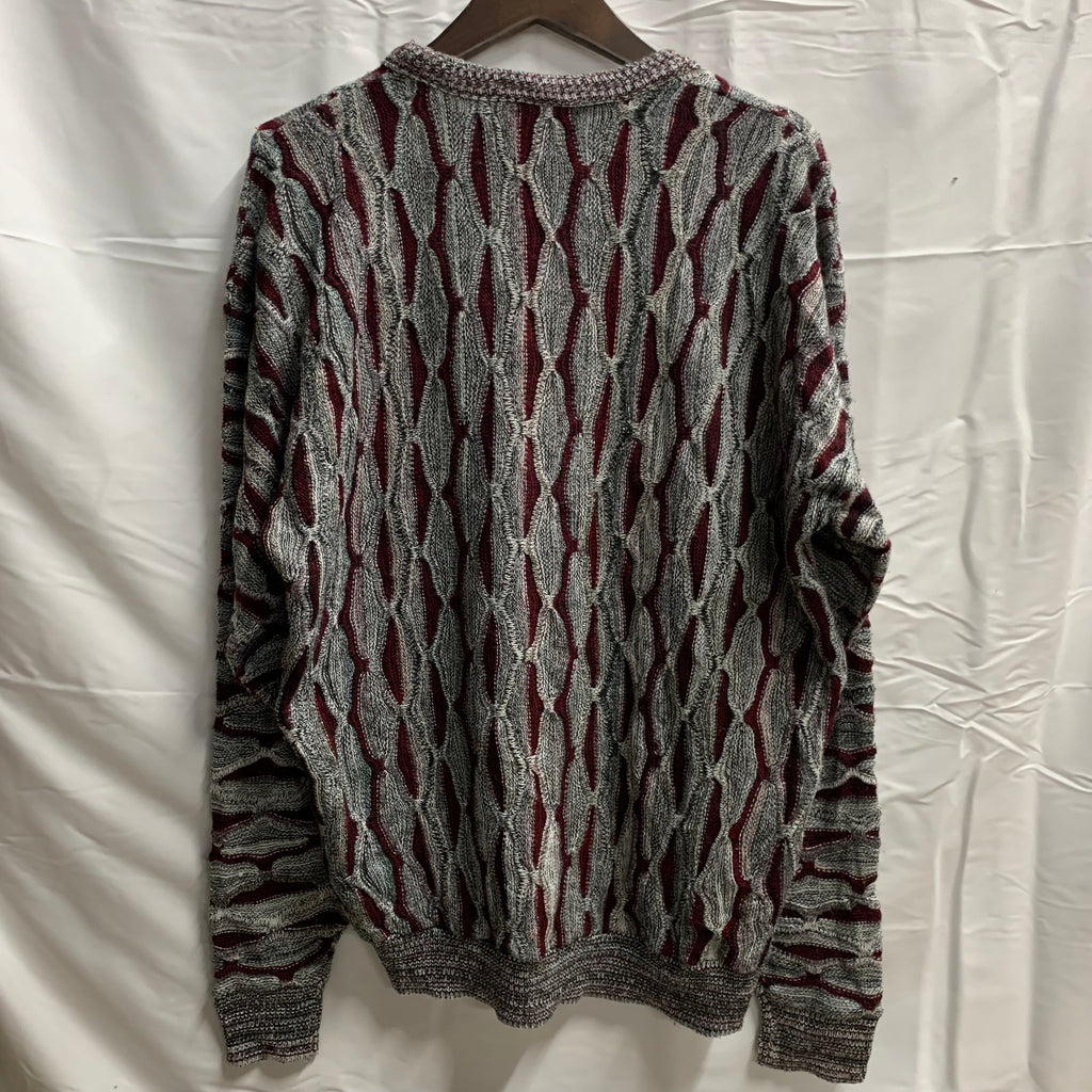 【中古】【古着】Alan Stuart マルチボーダー ３Dニット グレー×レッド Lサイズ