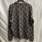 【中古】【古着】Alan Stuart マルチボーダー ３Dニット グレー×レッド Lサイズ