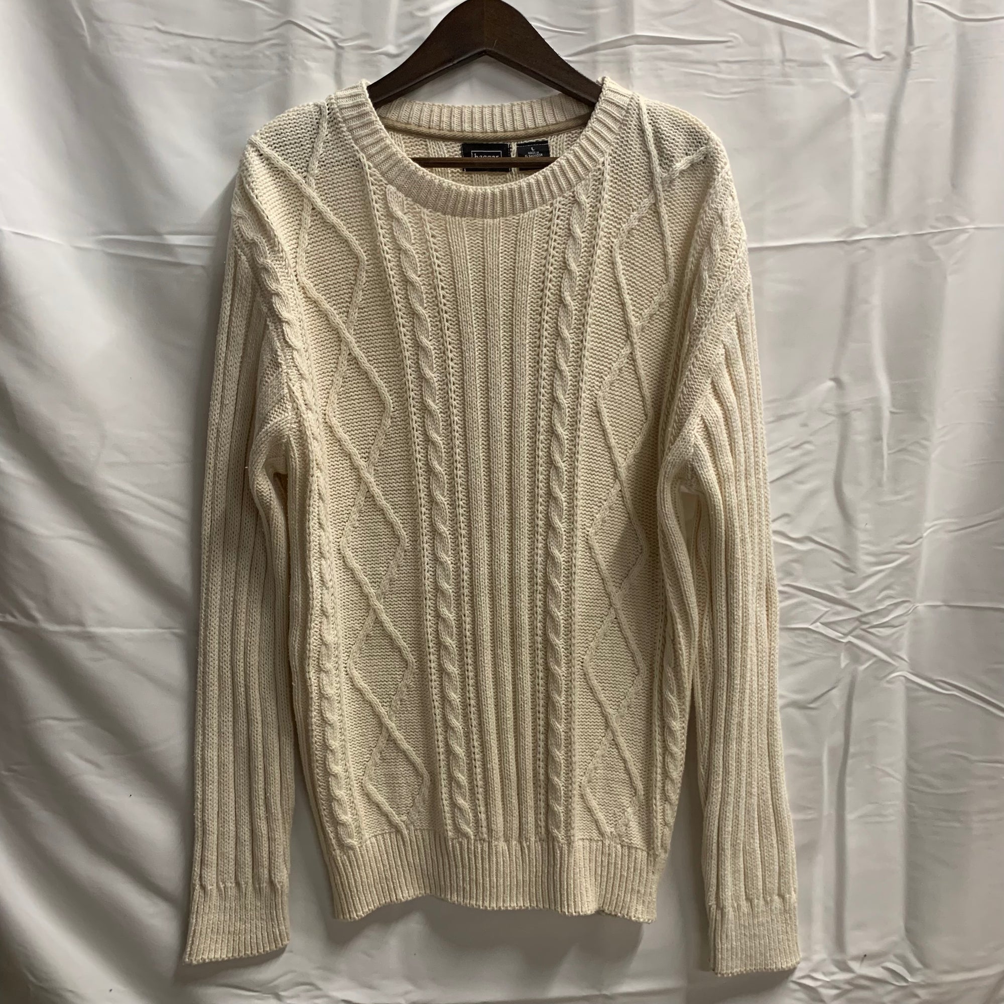 【中古】【古着】Haggar 無地 ニット アイボリー Lサイズ