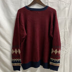 【中古】【古着】Alison Craig 柄 カーディガン ボルドー×ネイビー×アイボリー Lサイズ