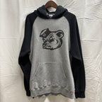 【古着】RUSSELL ATHLETIC プリント プルオーバーパーカー グレー×ブラック