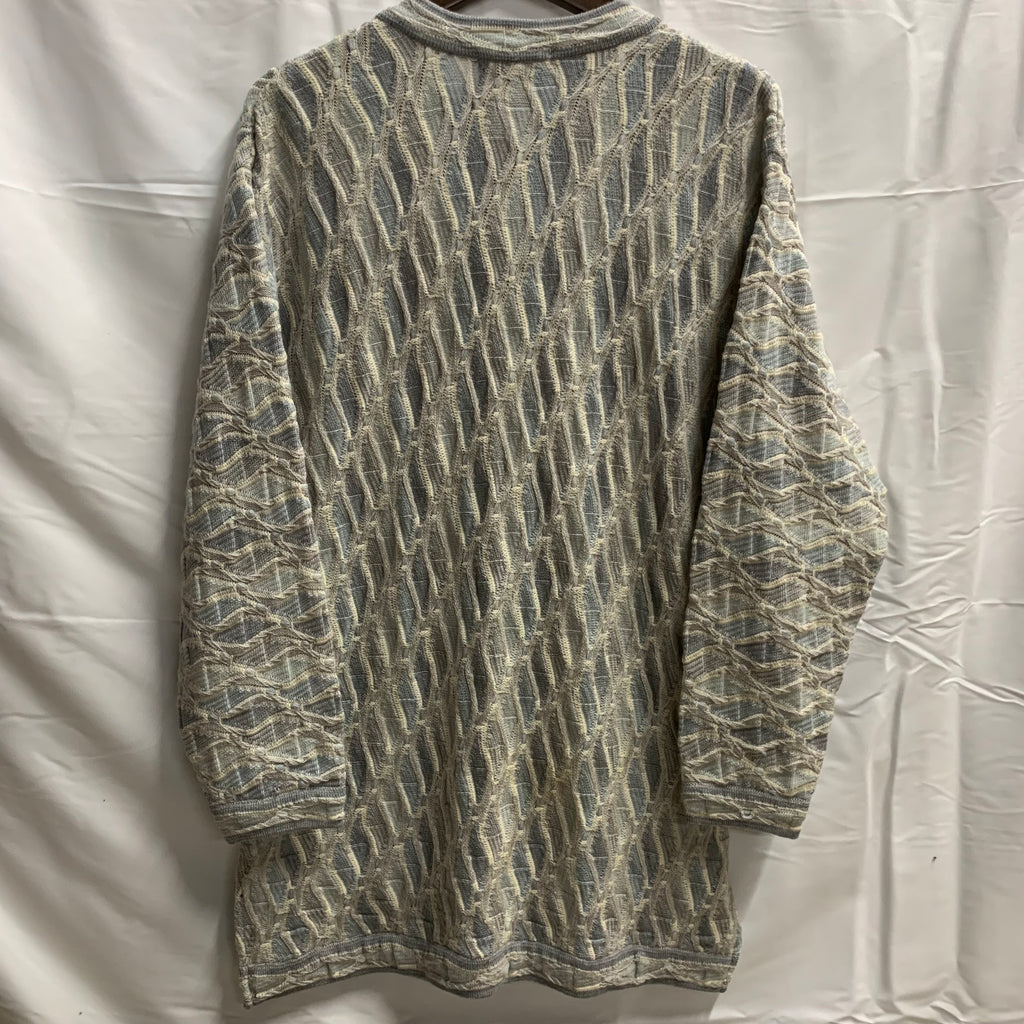 【中古】【古着】Purely Australian マルチボーダー カーディガン グレー×ターコイズ×ブルー Lサイズ