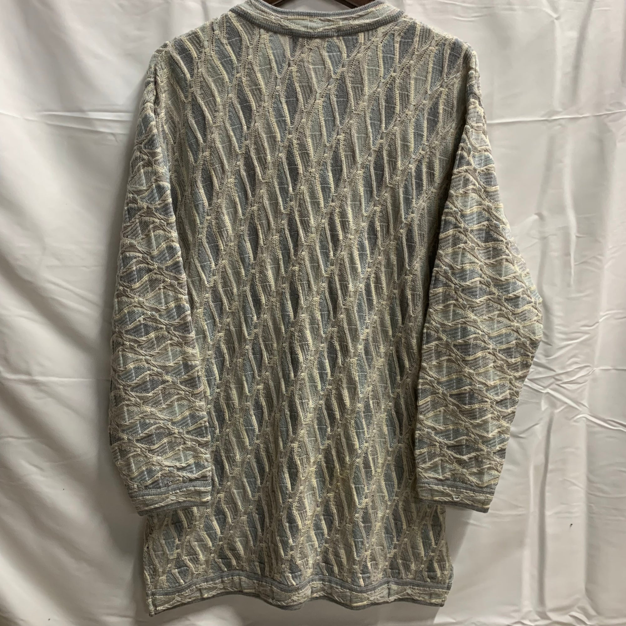 【中古】【古着】Purely Australian マルチボーダー カーディガン グレー×ターコイズ×ブルー Lサイズ