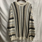 【中古】【古着】Hollister マルチボーダー ３Dニット ホワイト×グレー×ブラウン Lサイズ