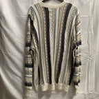 【中古】【古着】Hollister マルチボーダー ３Dニット ホワイト×グレー×ブラウン Lサイズ