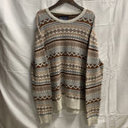 【中古】【古着】AMERICAN RAG CIE 柄 ニット ホワイト×ブラウン×ネイビー Lサイズ