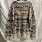 【中古】【古着】AMERICAN RAG CIE 柄 ニット ホワイト×ブラウン×ネイビー Lサイズ