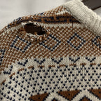 【中古】【古着】AMERICAN RAG CIE 柄 ニット ホワイト×ブラウン×ネイビー Lサイズ