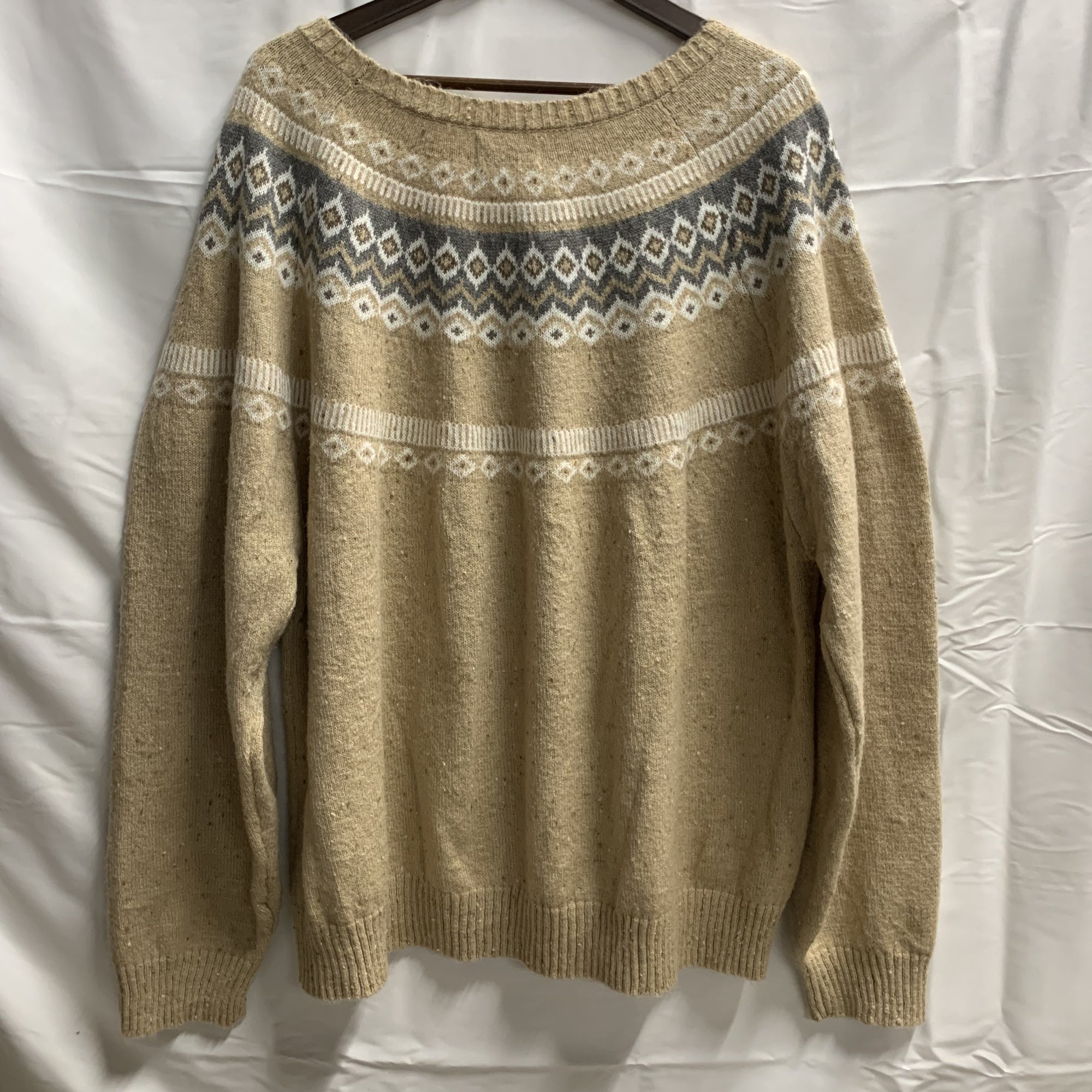【中古】【古着】Weatherproof Vintage 柄 ニット アイボリー×ホワイト×グレー 3XLサイズ