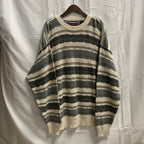 【中古】【古着】VAN HEUSEN ボーダー ３Dニット ホワイト×グレー XLサイズ
