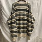 【中古】【古着】VAN HEUSEN ボーダー ３Dニット ホワイト×グレー XLサイズ