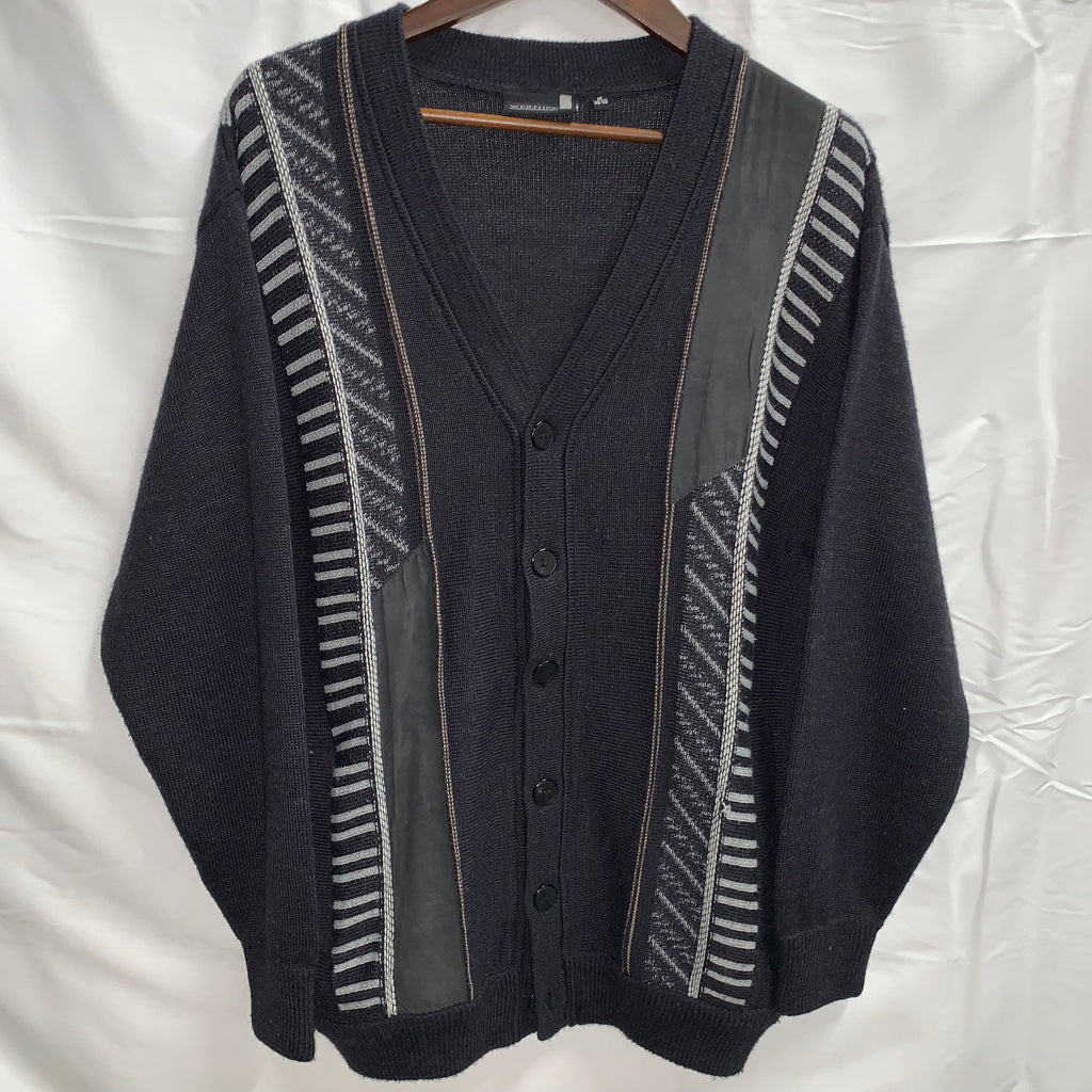 【中古】【古着】WERTHER ストライプ カーディガン ブラック×ホワイト Mサイズ
