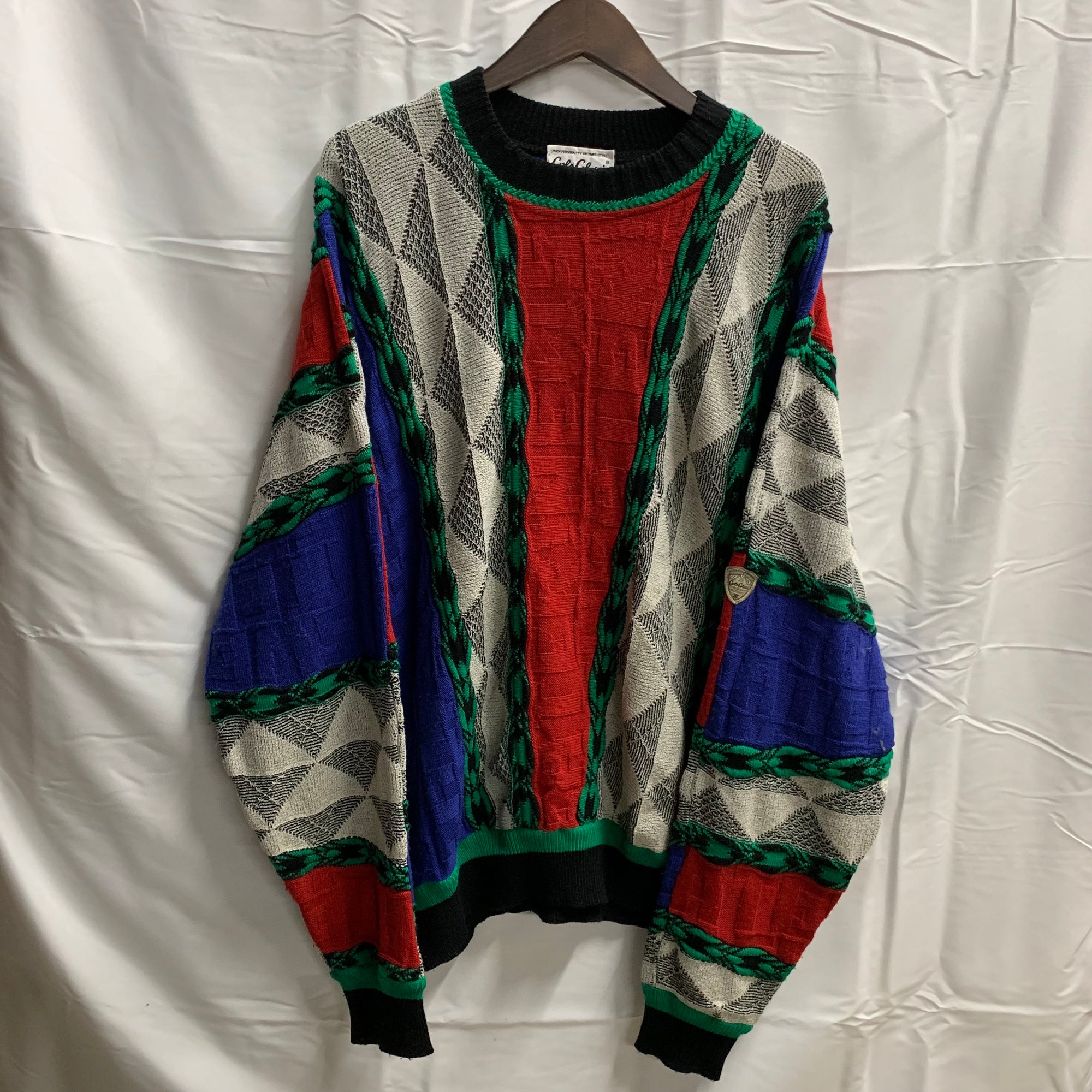 【中古】【古着】Carlo Colucci マルチボーダー ３Dニット レッド×グレー×ブルー