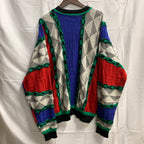 【中古】【古着】Carlo Colucci マルチボーダー ３Dニット レッド×グレー×ブルー