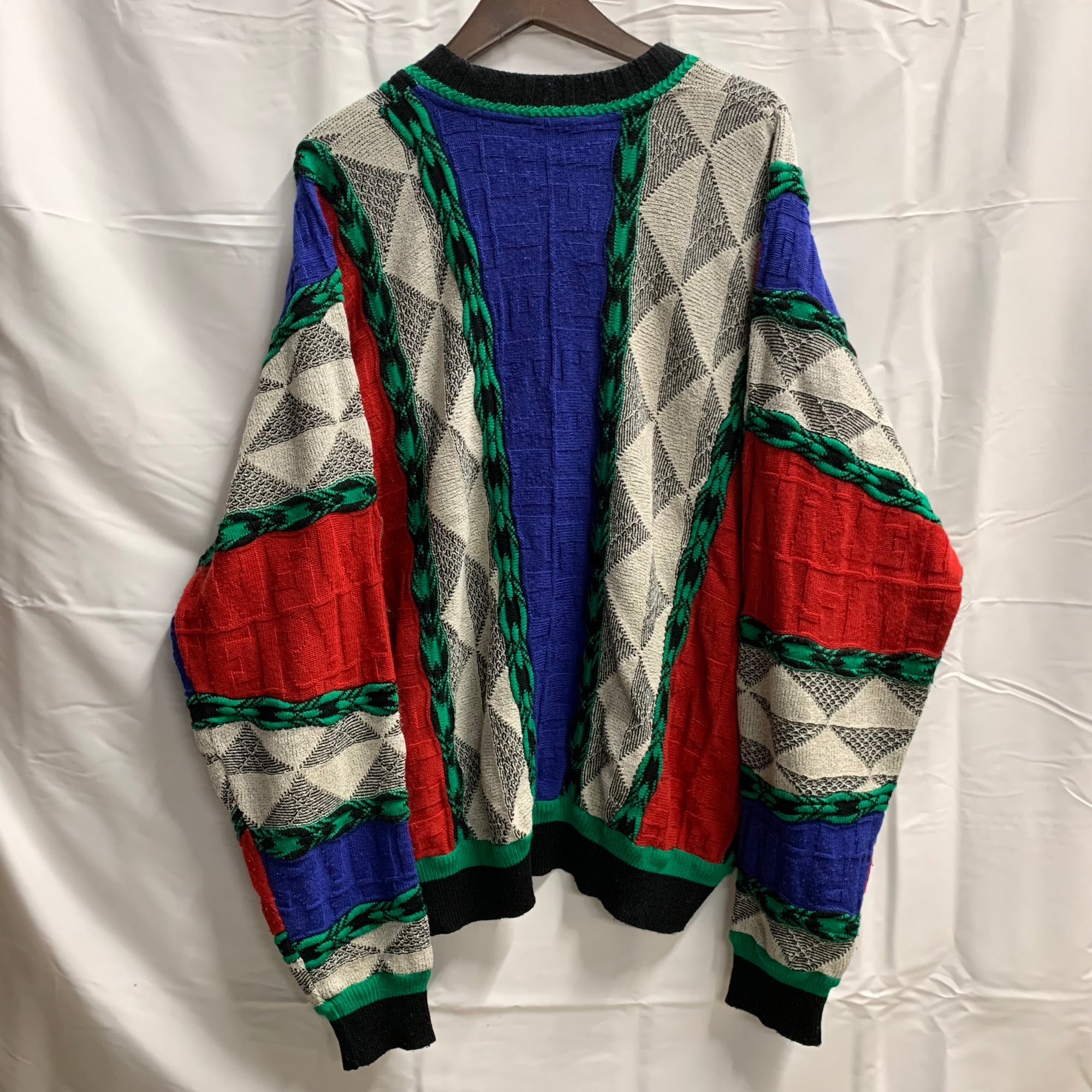 【中古】【古着】Carlo Colucci マルチボーダー ３Dニット レッド×グレー×ブルー