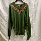 【中古】【古着】柄 ニット グリーン×レッド×ホワイト