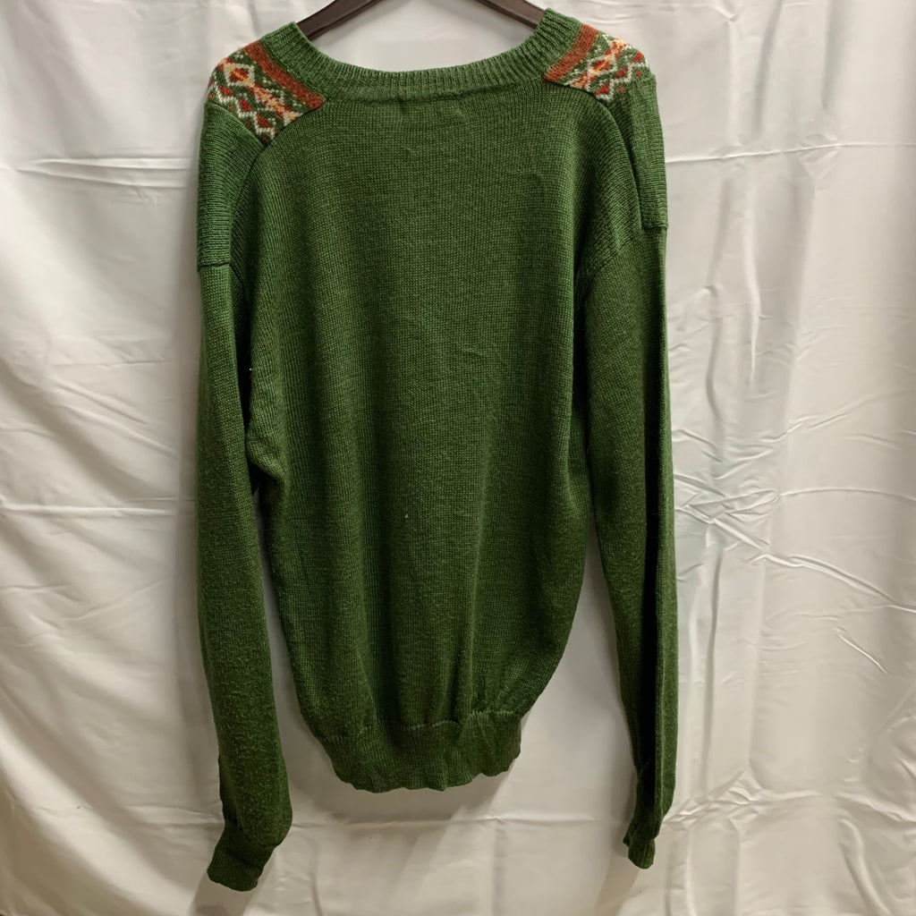 【中古】【古着】柄 ニット グリーン×レッド×ホワイト