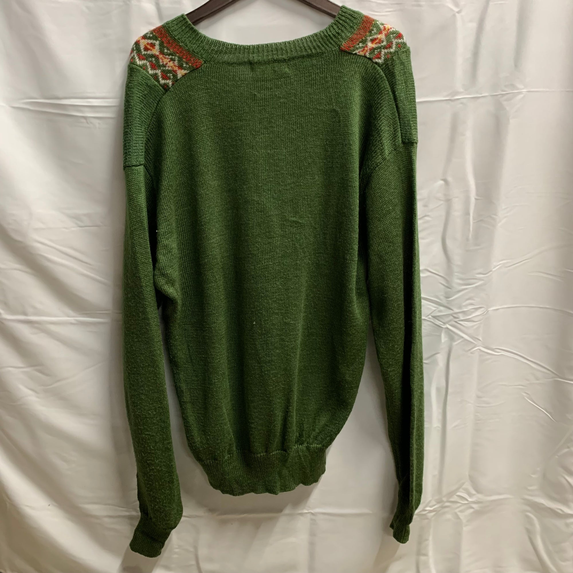 【中古】【古着】柄 ニット グリーン×レッド×ホワイト