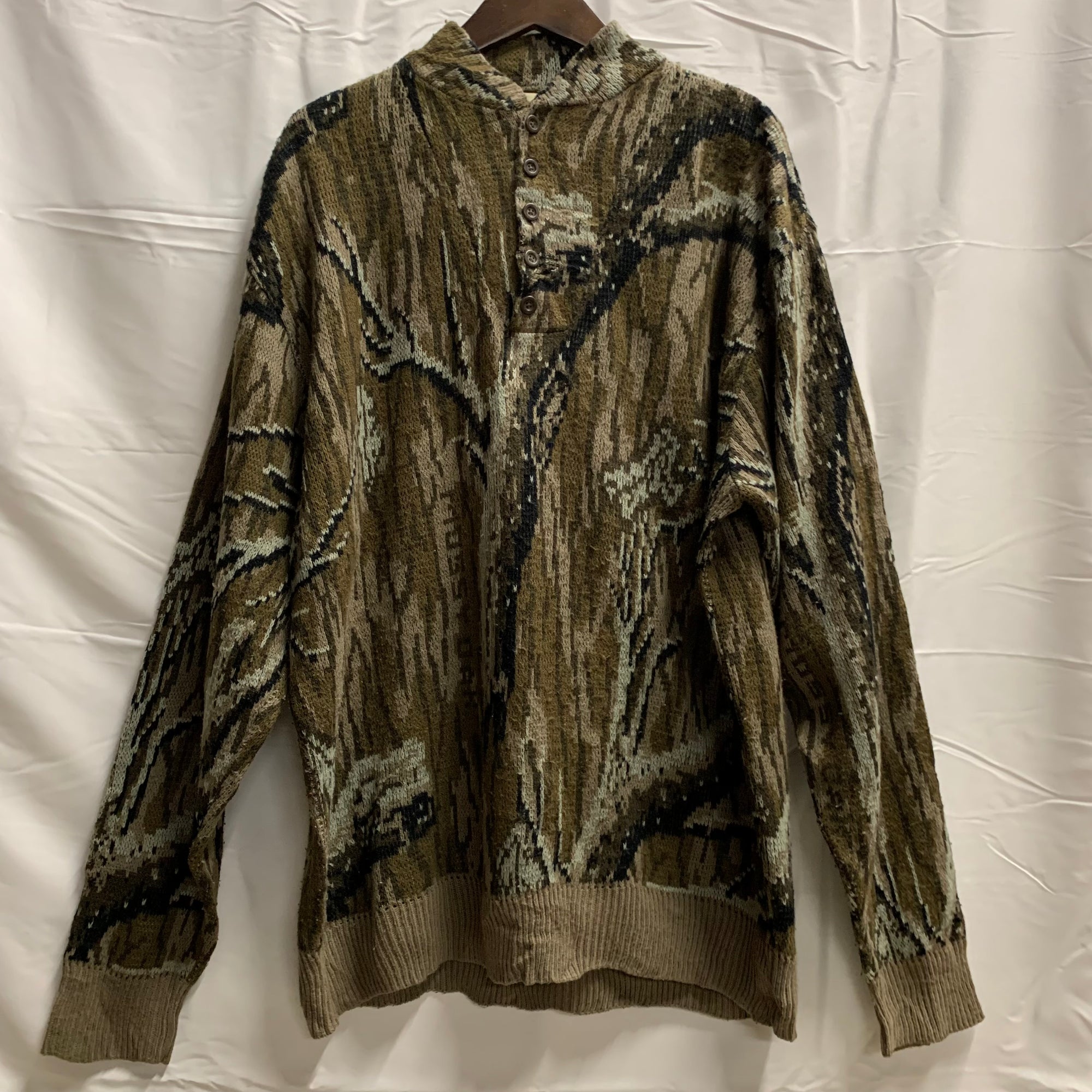 【中古】【古着】柄 ニット ブラウン×ブラック XLサイズ