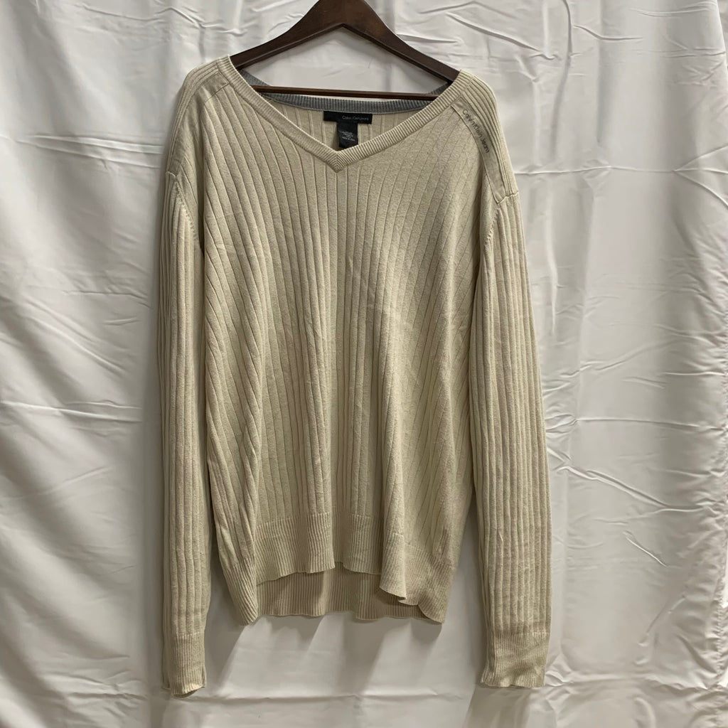 【中古】【古着】Calvin Klein Jeans 無地 ニット アイボリー XLサイズ