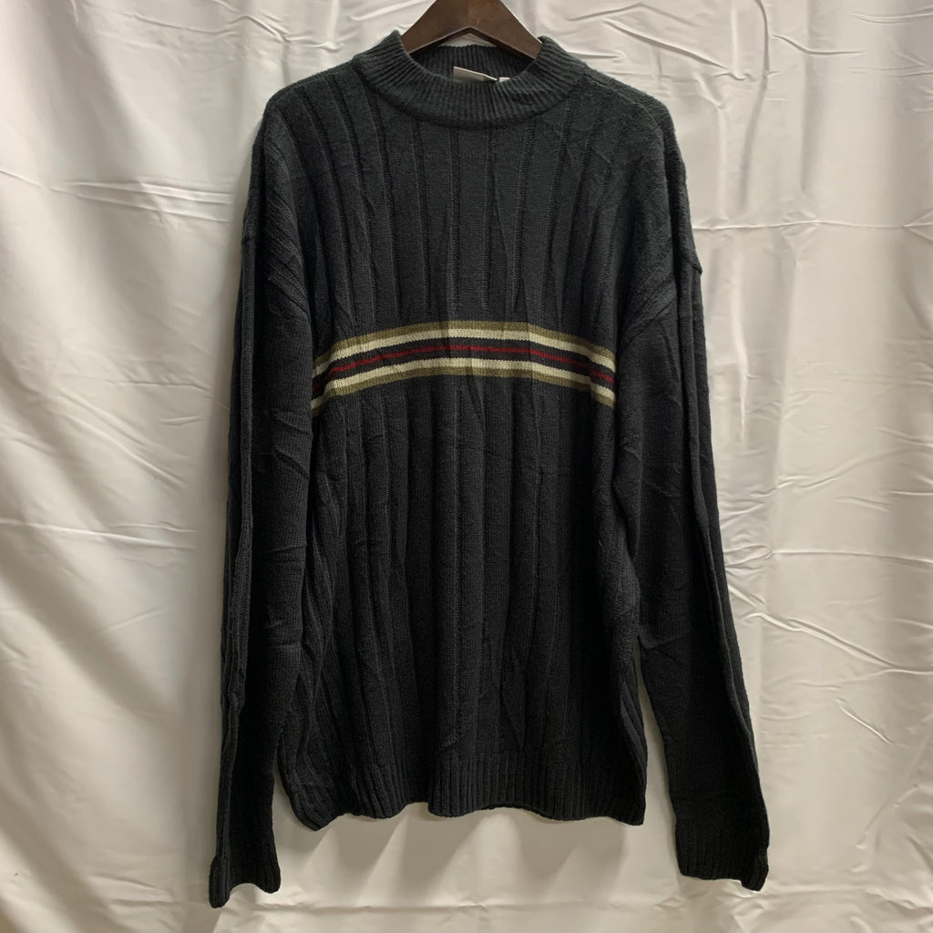 【中古】【古着】CANDA マルチボーダー ニット ブラック×ホワイト×レッド XLサイズ