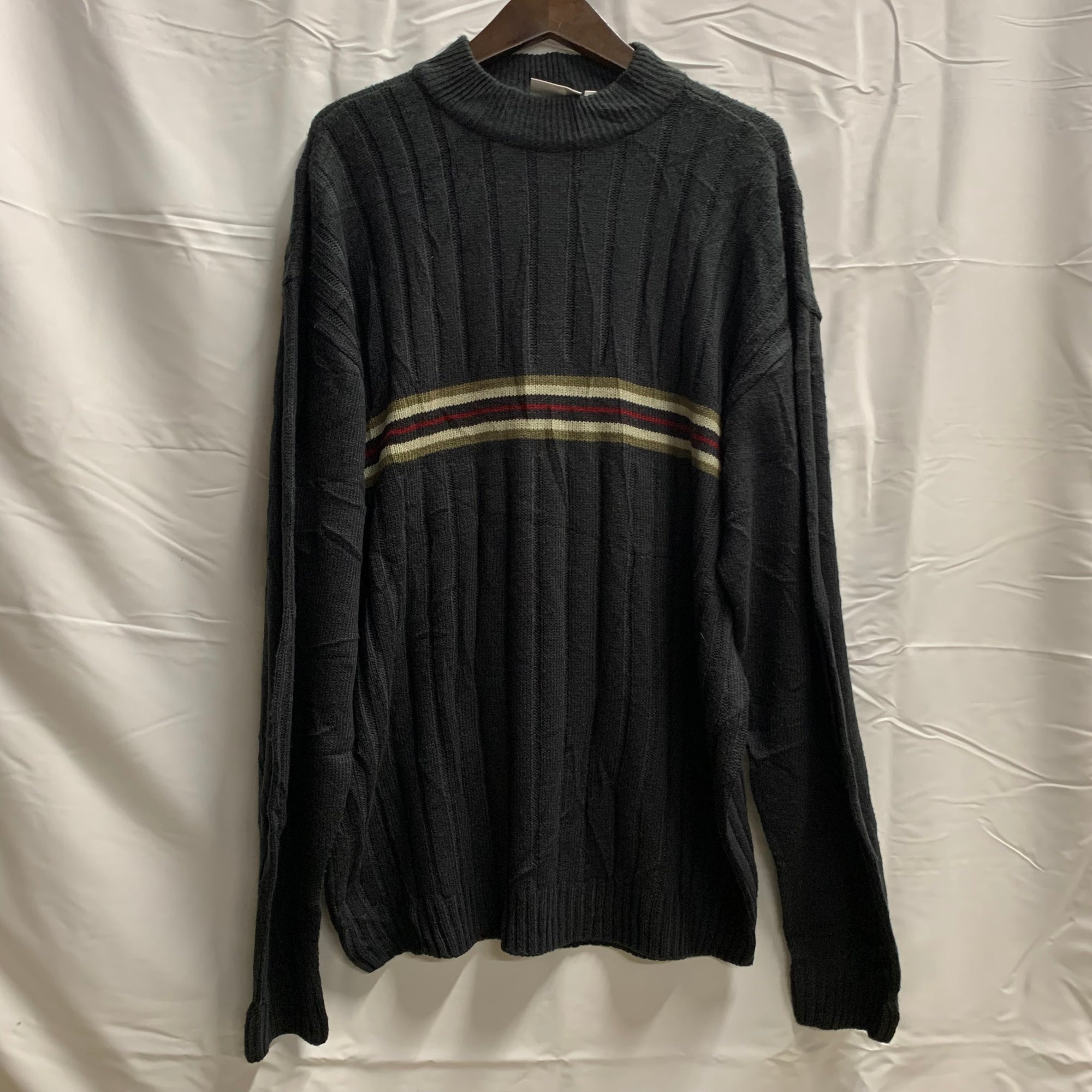 【中古】【古着】CANDA マルチボーダー ニット ブラック×ホワイト×レッド XLサイズ