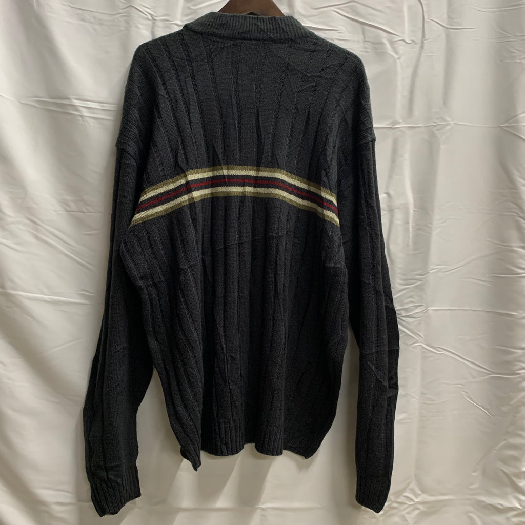 【中古】【古着】CANDA マルチボーダー ニット ブラック×ホワイト×レッド XLサイズ
