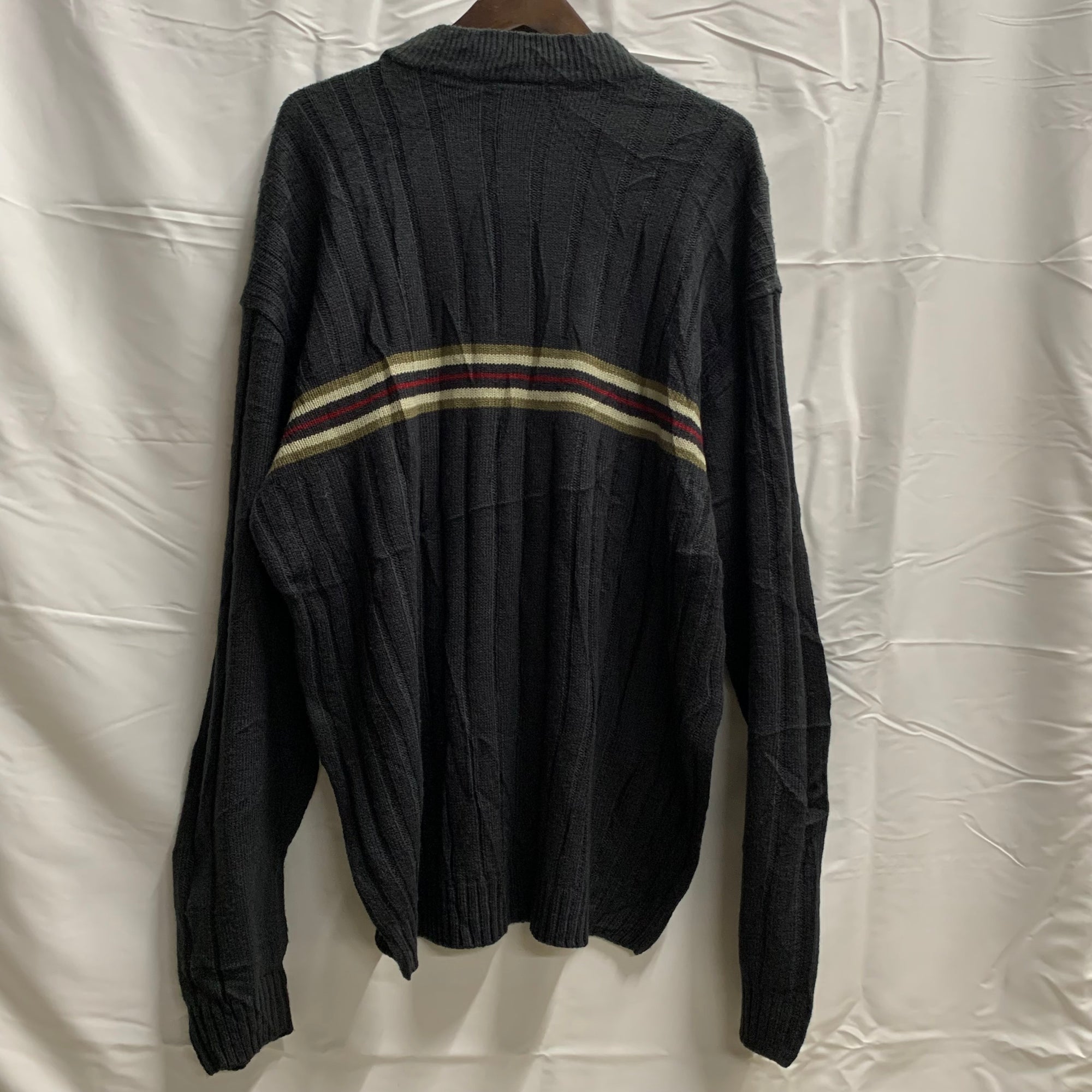 【中古】【古着】CANDA マルチボーダー ニット ブラック×ホワイト×レッド XLサイズ