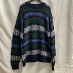 【中古】【古着】AEROPOSTALE 柄 ニット ネイビー×ブルー×レッド XLサイズ