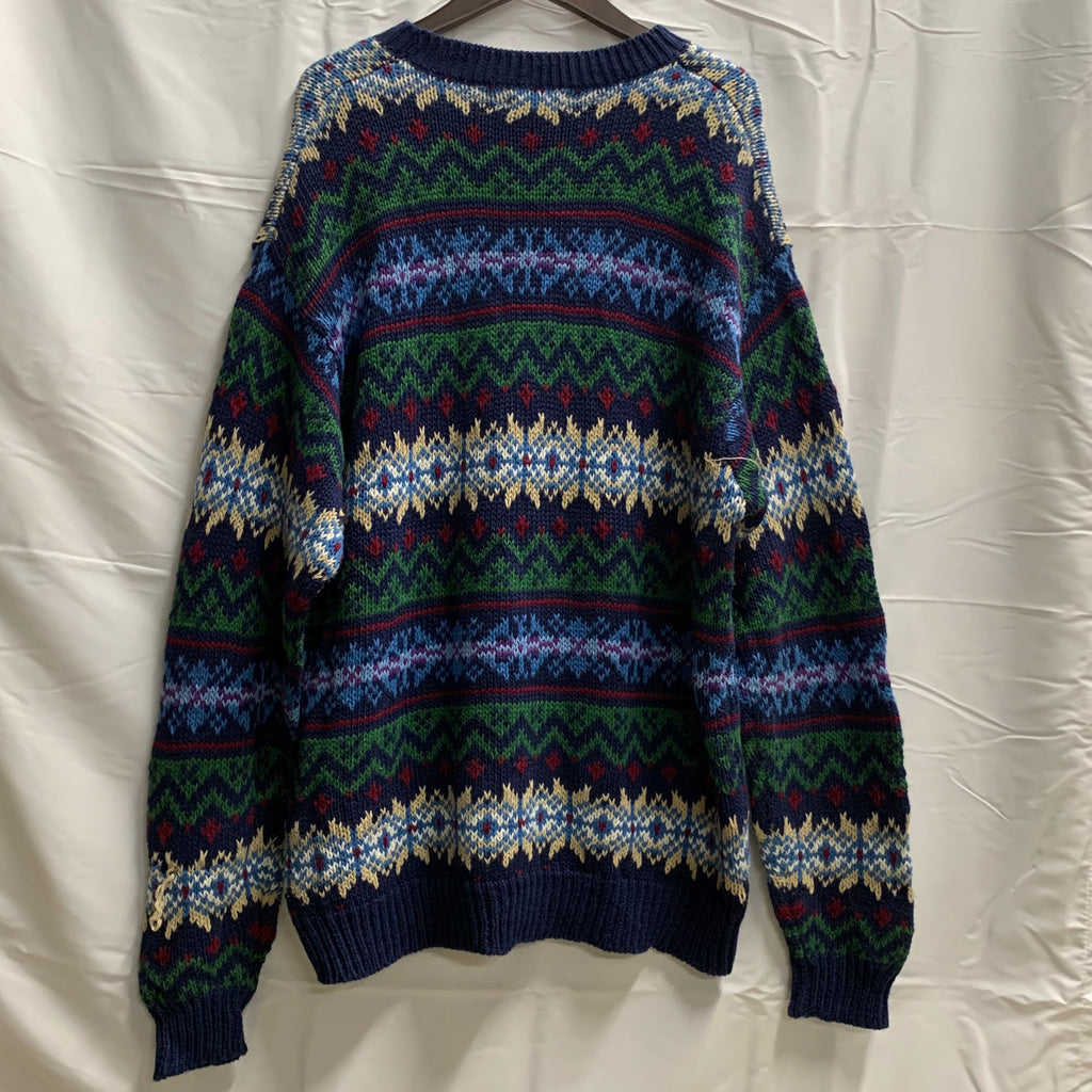【中古】【古着】AEROPOSTALE 柄 ニット ネイビー×ブルー×レッド XLサイズ