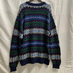 【中古】【古着】AEROPOSTALE 柄 ニット ネイビー×ブルー×レッド XLサイズ