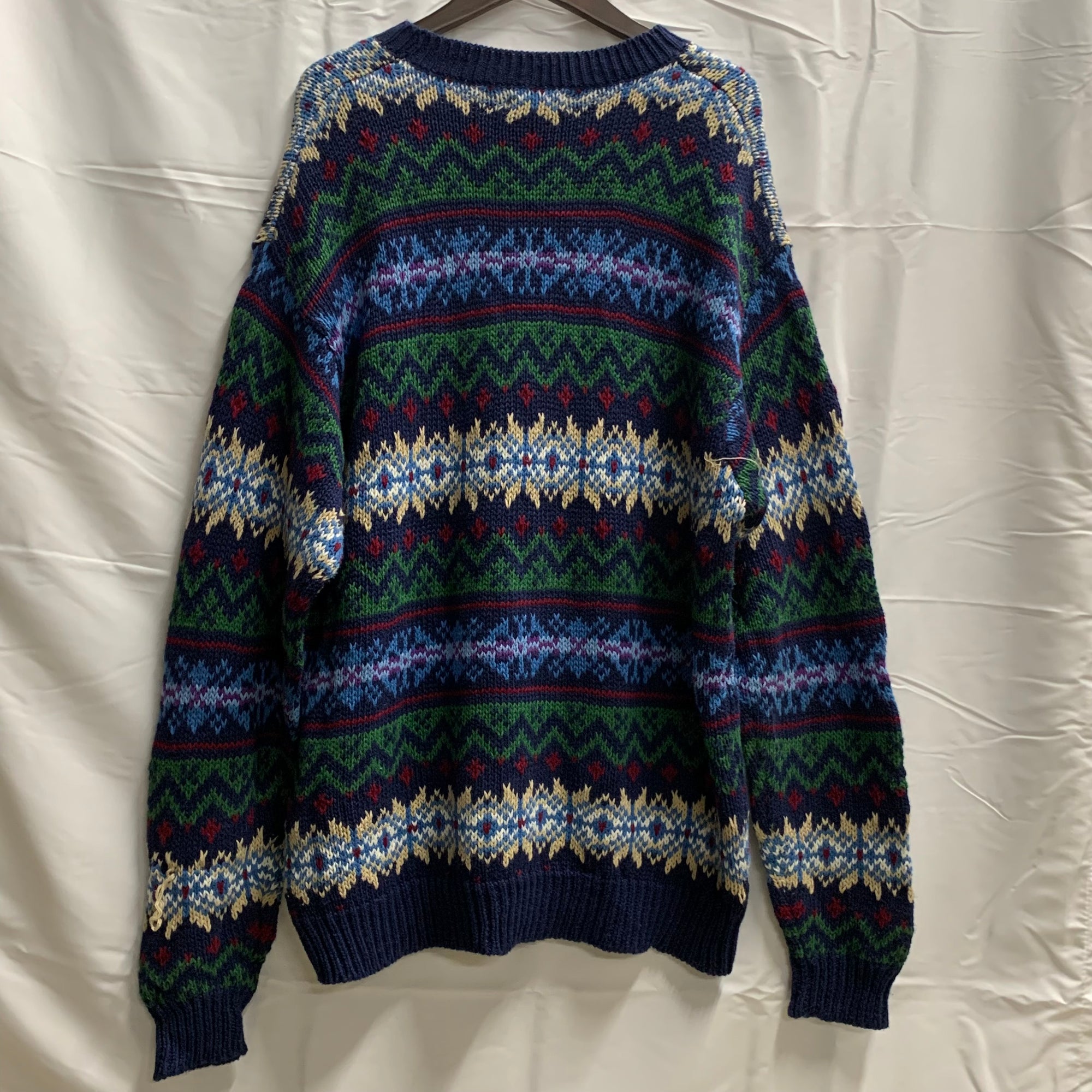 【中古】【古着】AEROPOSTALE 柄 ニット ネイビー×ブルー×レッド XLサイズ